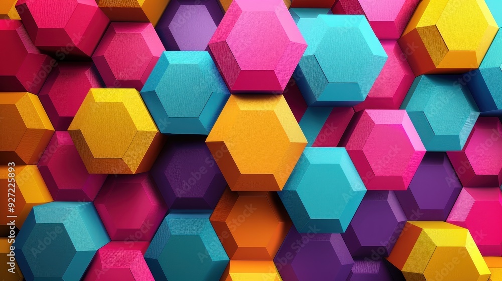Abstract geometric seamless pattern with hexagonal shapes and tropical hues, vibrant and playful Abstract geometric seamless pattern with hexagonal shapes and tropical hues, vibrant and playful