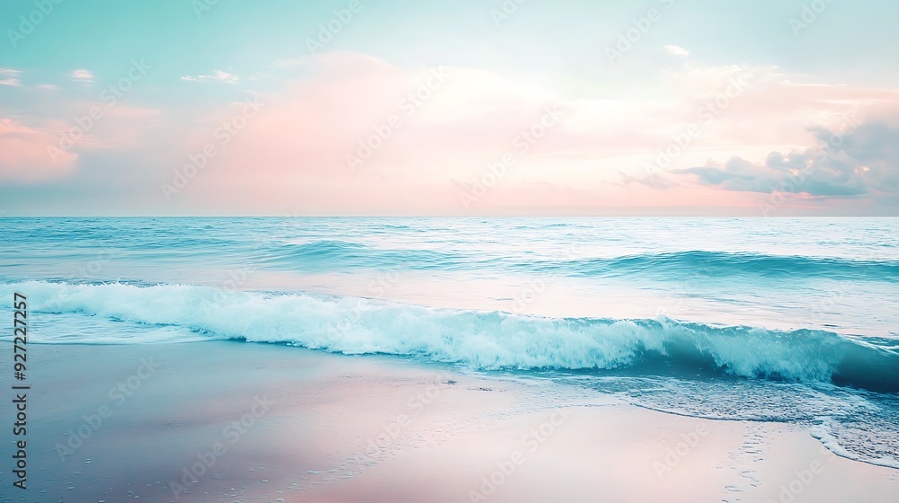 Obraz premium A picturesque coastline with waves gently lapping against the shore under a pastel sky