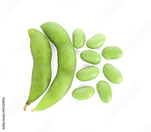 Wallpaper Mural Raw green edamame soybeans and pods isolated on white, top view Torontodigital.ca