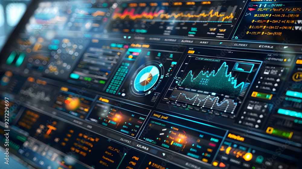 Futuristic Technology Interface with Data Visualization - 3D Illustration Futuristic Technology Interface with Data Visualization - 3D Illustration