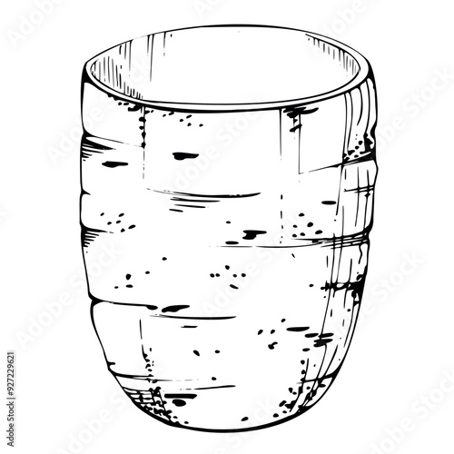 Ceramic cup mug raku, beige color clay for hobby, handmade, drink. Hand drawn in vector pen and ink. Isolated illustration pottery shop logo, art class, print, website, restaurant cafe menu, booklet.