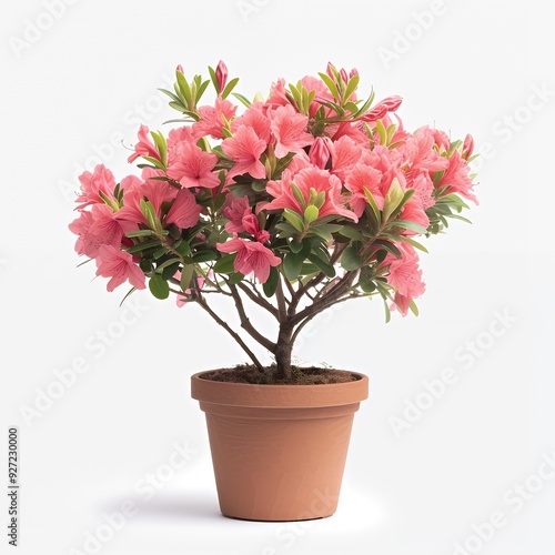 Wallpaper Mural Pink Azalea Plant in a Terracotta Pot on a White Background. Torontodigital.ca