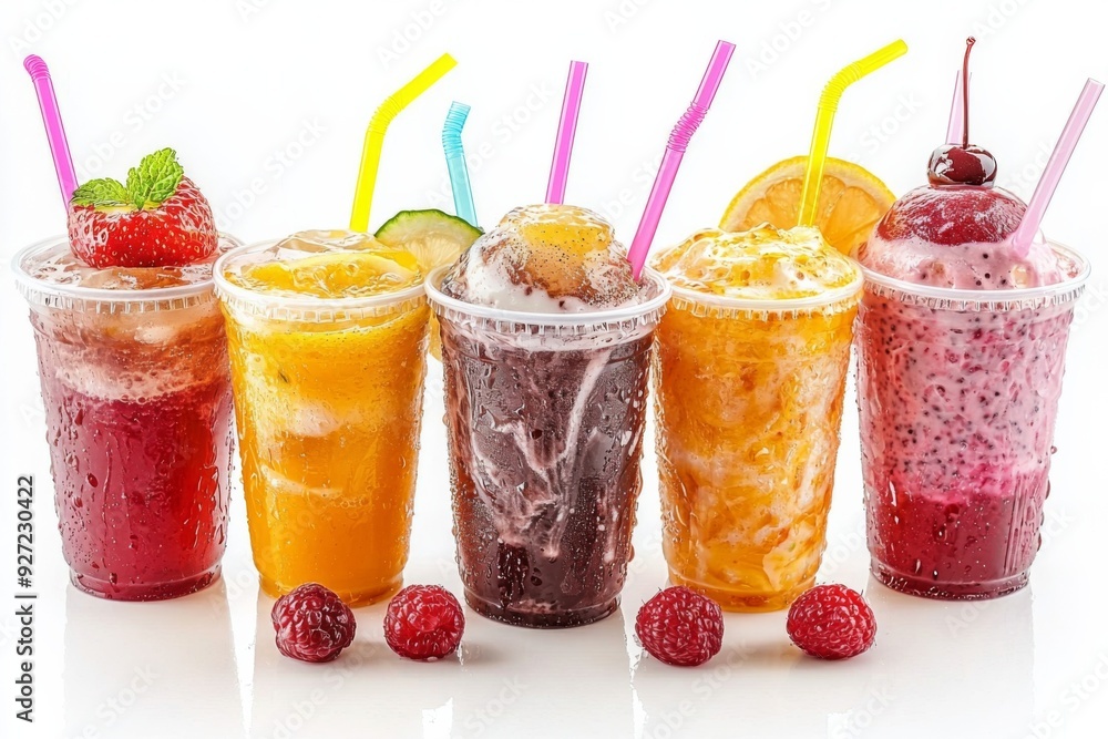 Juices and Floats in Plastic Cup on white background created with Generative AI Juices and Floats in Plastic Cup on white background created with Generative AI