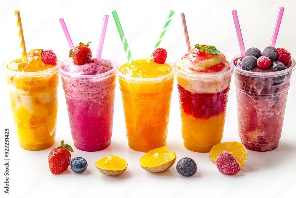 Juices and Floats in Plastic Cup on white background created with Generative AI Juices and Floats in Plastic Cup on white background created with Generative AI