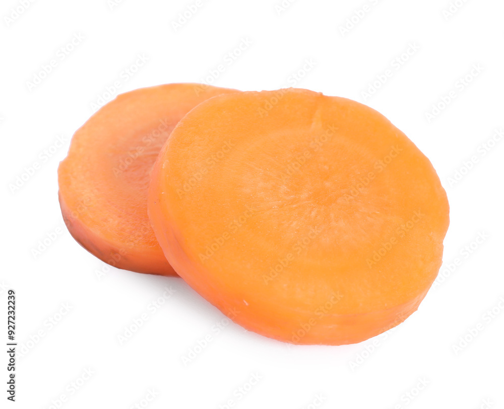 Slices of fresh ripe carrot isolated on white Slices of fresh ripe carrot isolated on white
