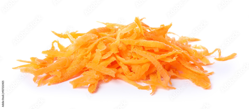 Fototapeta premium Pile of fresh grated carrot isolated on white