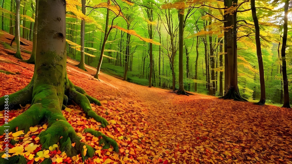 Obraz premium Autumn forest scenery in the morning