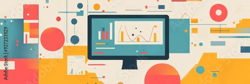 A computer monitor displays data analysis graphs and charts. The image symbolizes data-driven insights, business intelligence, financial reports, market research, and growth strategies.