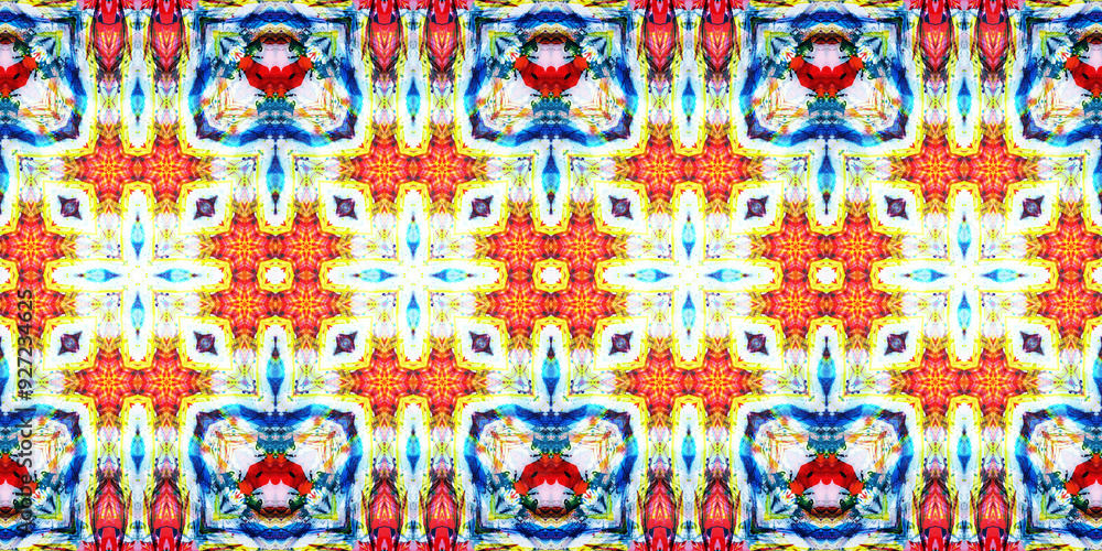 Fototapeta premium Seamless art drawing patterns kaleidoscope. Acrylic paint is drawn