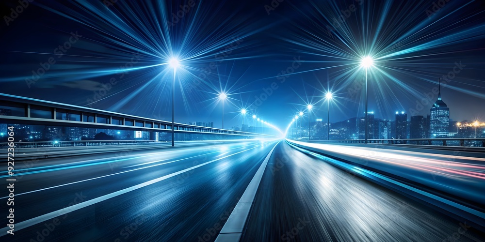 High-speed motion on night highway with abstract light trails in dark futuristic transportation and technology concept High-speed motion on night highway with abstract light trails in dark futuristic transportation and technology concept