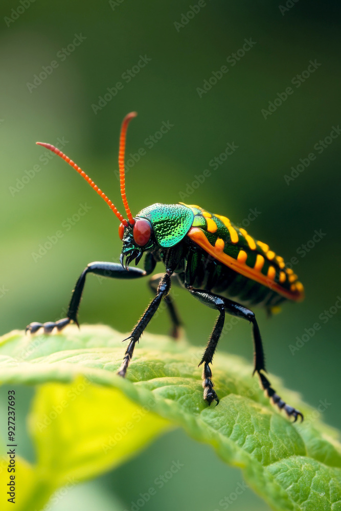 A vibrant beetle perched on a leaf, showcasing colorful patterns and intricate details, perfect for nature and wildlife themes. A vibrant beetle perched on a leaf, showcasing colorful patterns and intricate details, perfect for nature and wildlife themes.
