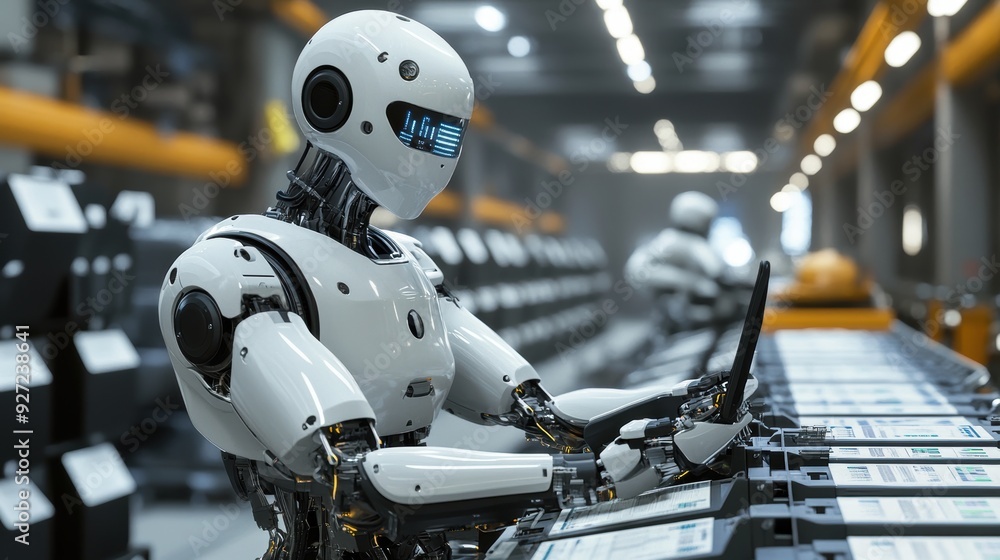 Futuristic Robot Using AI Software to Efficiently Manage a Production Line Futuristic Robot Using AI Software to Efficiently Manage a Production Line