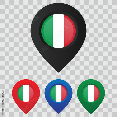 Free Download Glossy map markers with the flag of Italy. Collection of location pins on grid background - GFXLoad