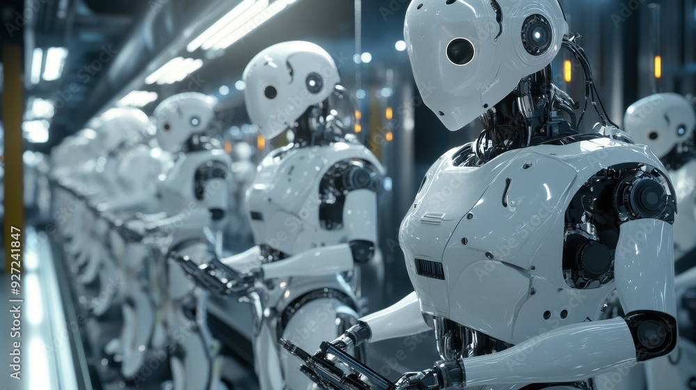 Fototapeta premium Advanced Robotics on Production Line in Modern Tech Factory