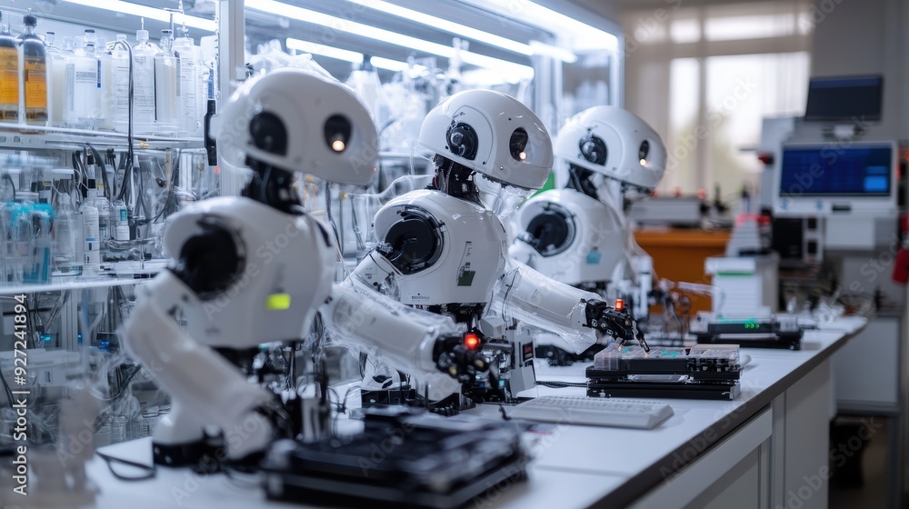 Fototapeta premium Robots in a laboratory conducting complex research