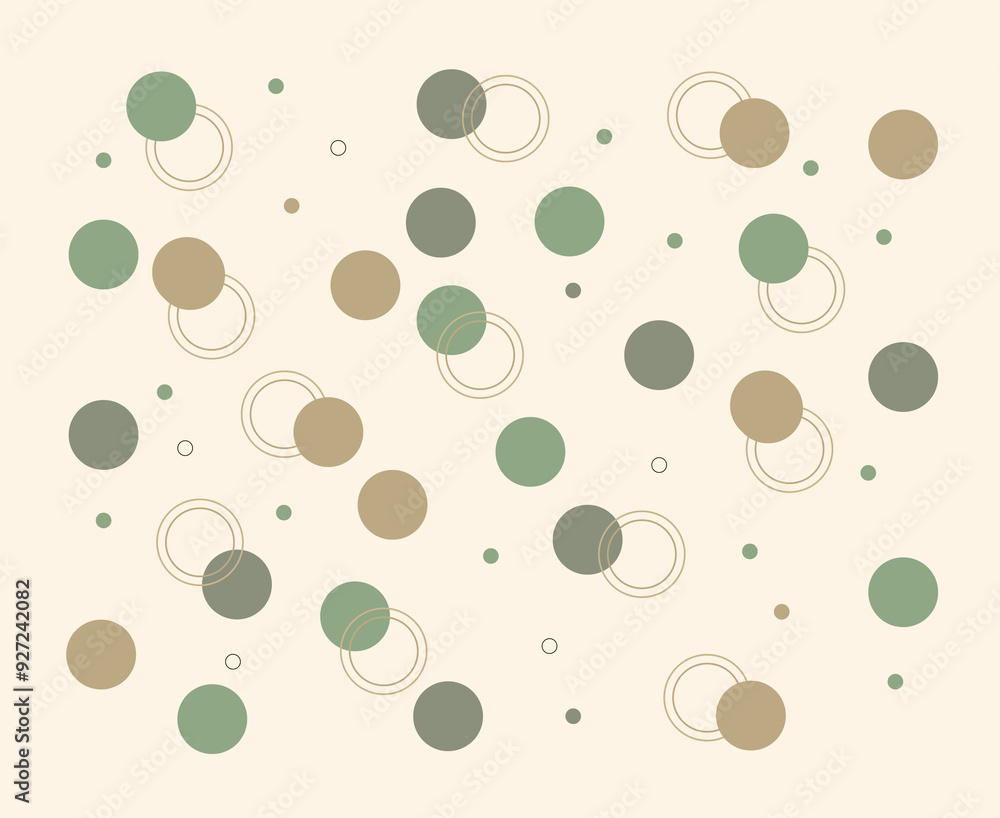 Minimalistic seamless wallpaper with circles in pale green and light brown with a cream background Minimalistic seamless wallpaper with circles in pale green and light brown with a cream background