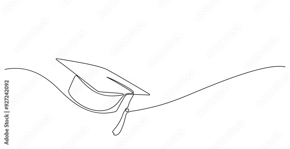 Fototapeta premium mortarboard graduation hat one line drawing graduated education concept