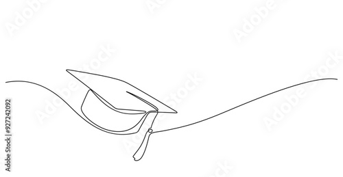 mortarboard graduation hat one line drawing graduated education concept
