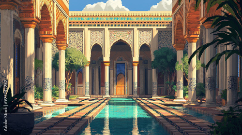 2d pixel art of India palace, aisan palace, game art, 16-bit, 32-bit photo