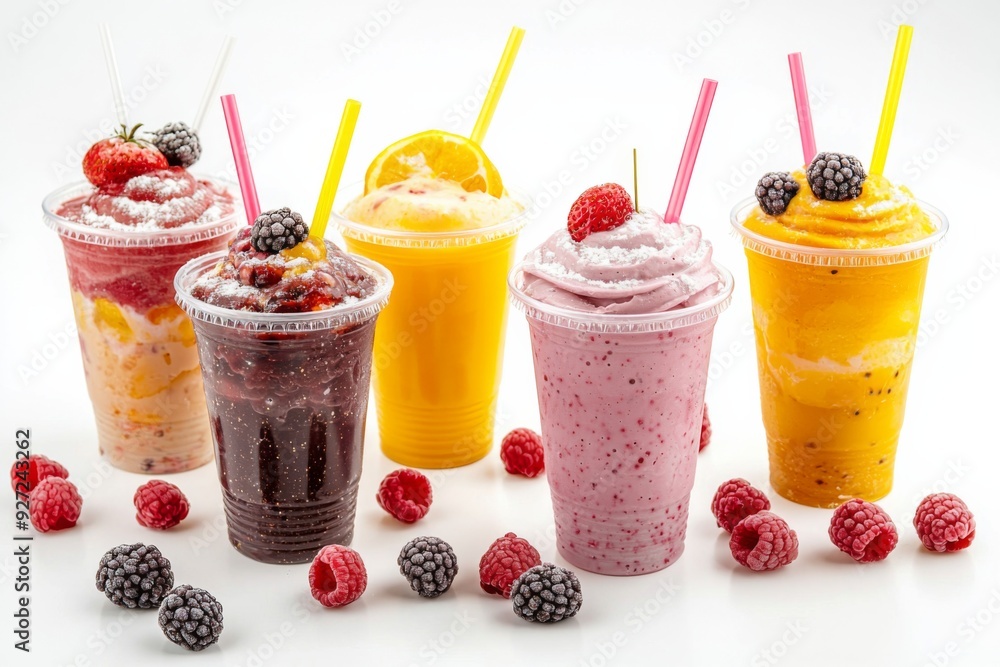 Juices and Floats in Plastic Cup on white background created with Generative AI Juices and Floats in Plastic Cup on white background created with Generative AI