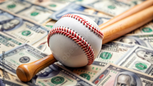 Baseball and Bat on Cash. photo