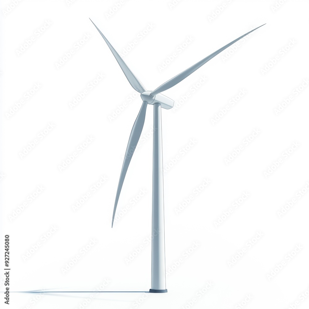 A sleek, modern wind turbine with three blades, standing tall against a minimalistic background, symbolizing renewable energy and sustainability A sleek, modern wind turbine with three blades, standing tall against a minimalistic background, symbolizing renewable energy and sustainability