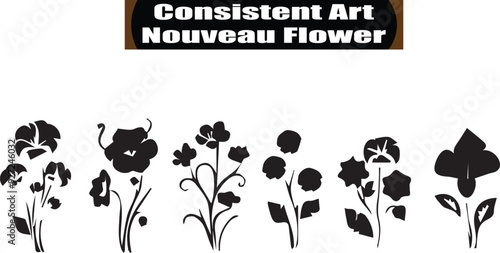 Consistent Art Nouveau Flower Artistic Silhouette Elements in Black
