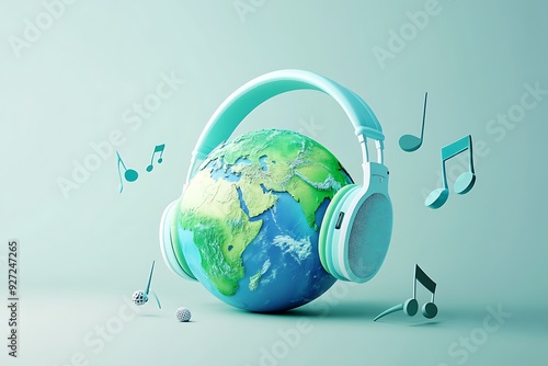 The world is listening, World music day, Earth with headphone.