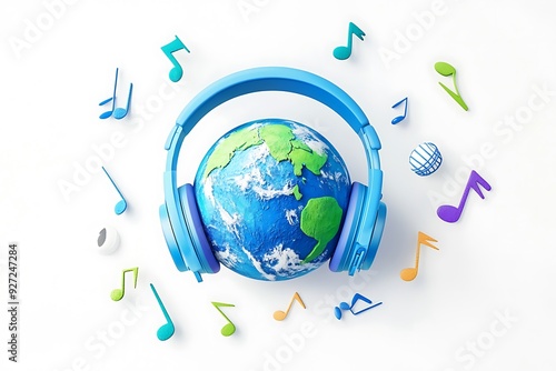 The world is listening, World music day, Earth with headphone. photo