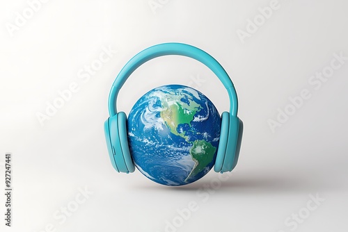 The world is listening, World music day, Earth with headphone.