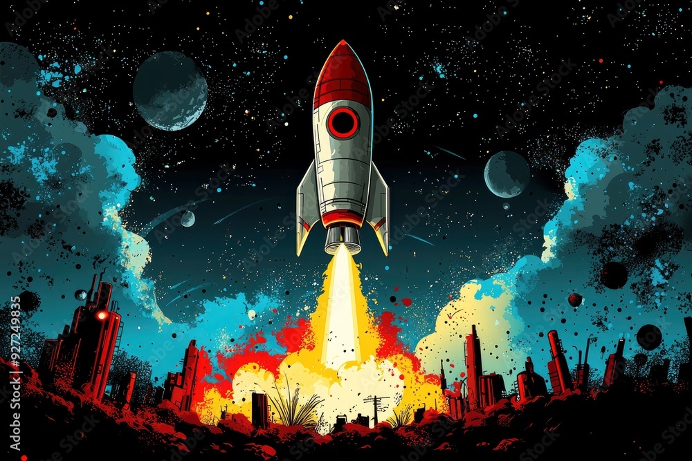 Retro Rocket Launch Into Space Retro Rocket Launch Into Space