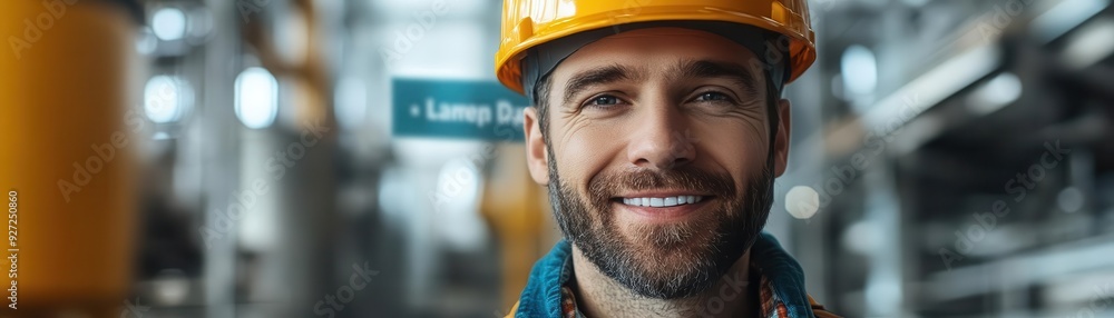 Smiling construction worker wearing a hard hat Smiling construction worker wearing a hard hat