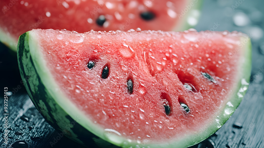 Closeup of Watermelon slices with water drops Closeup of Watermelon slices with water drops