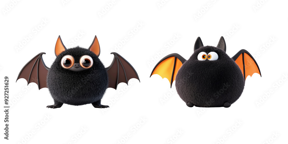 Fototapeta premium A blob-shaped bat with a friendly expression, showcasing a soft and squishy Halloween character on a pure white background