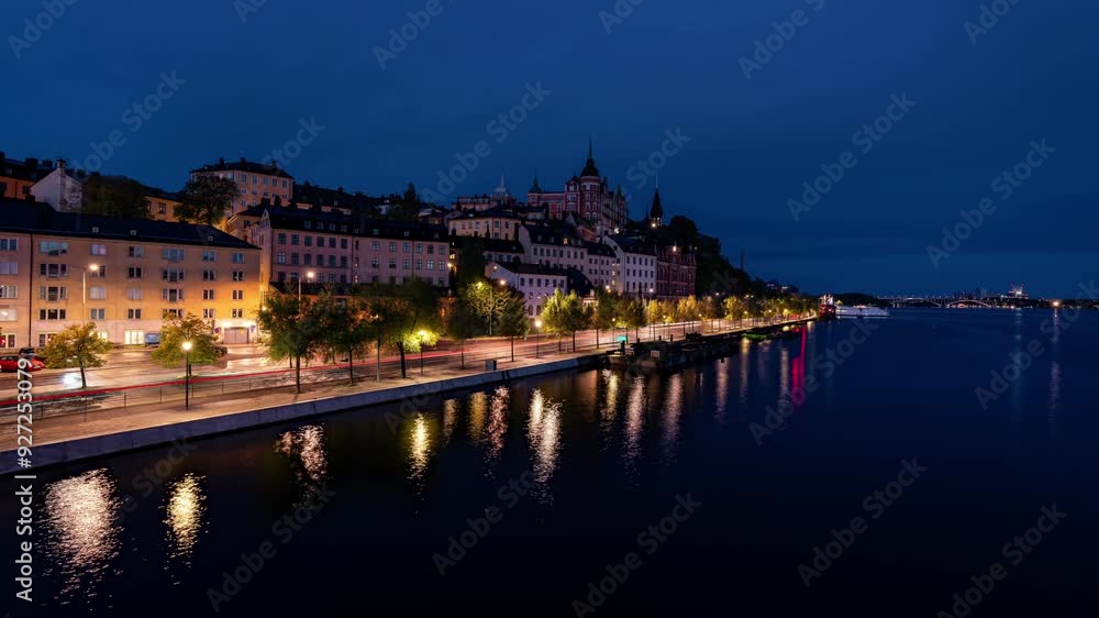 Sodermalm distict in Stockholm Sweden seen at sunrise. Time lapse clip Sodermalm distict in Stockholm Sweden seen at sunrise. Time lapse clip