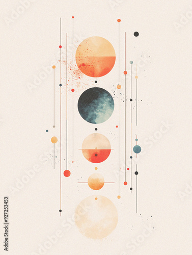 abstract geometric beige background with muted colored circles and lines, with a warm and cozy feel