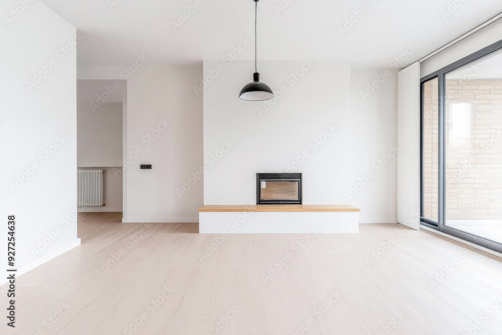 Fototapeta premium Scandinavian living room interior design composition in neutral colors and elegant decoration.