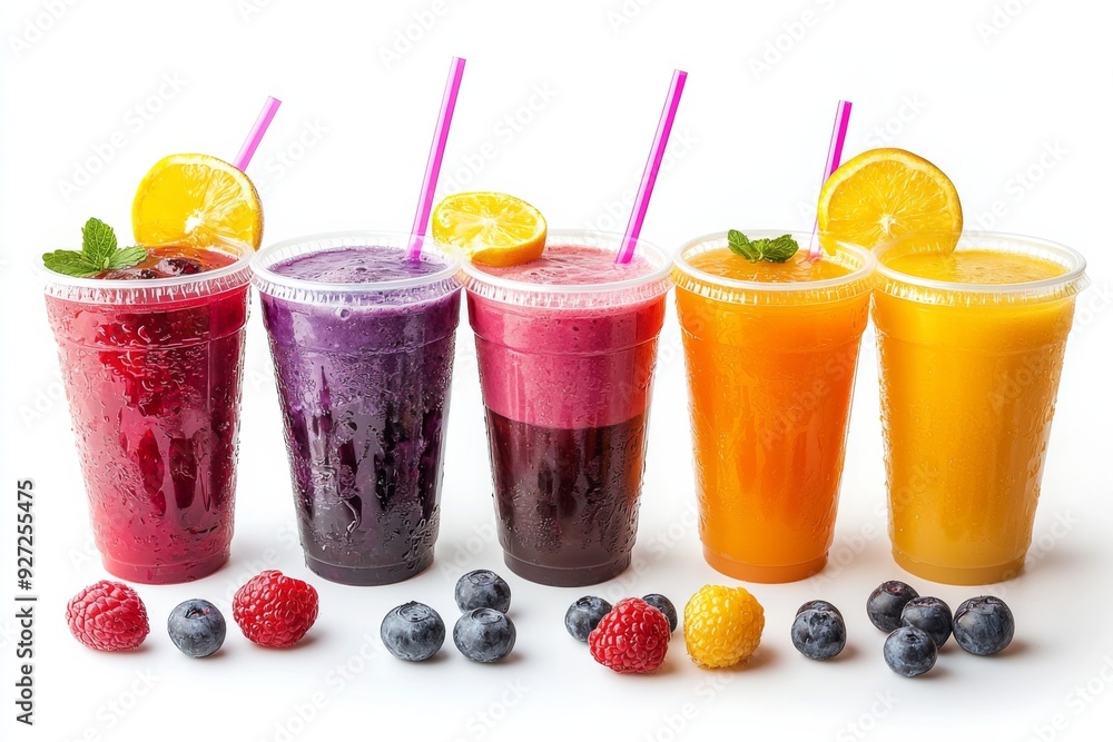 Juices and Floats in Plastic Cup on white background created with Generative AI