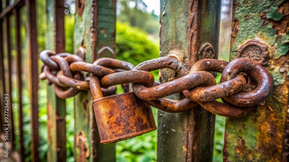 Rusty Chain and Padlock on a Gate. Rusty Chain and Padlock on a Gate.