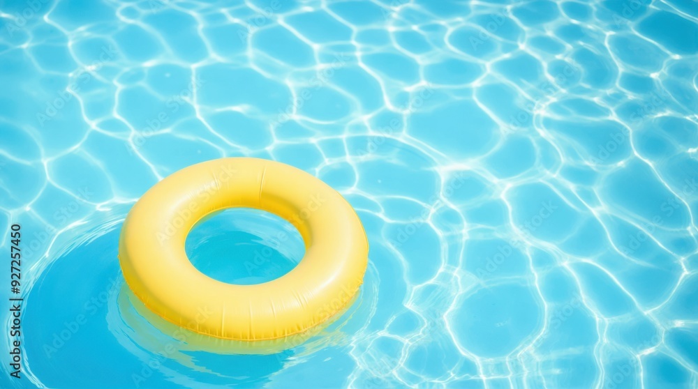 Naklejka premium Sun-kissed blue pool with a floating yellow inflatable ring
