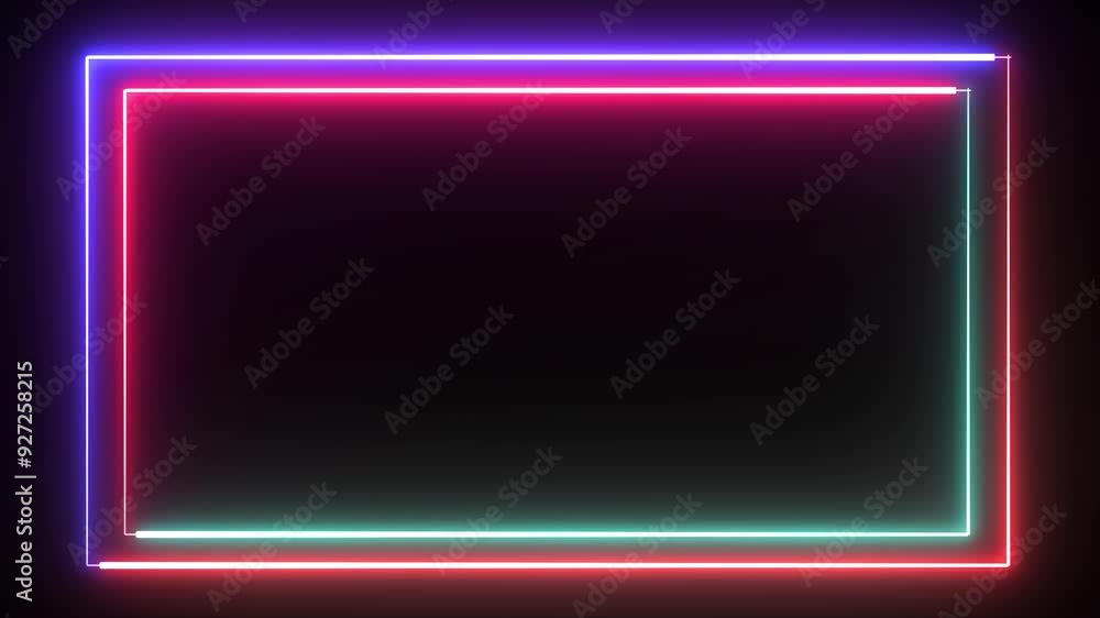 Bright neon multicolor effect rectangle frame Loop background. Glowing abstract rectangle border shape two line animation Bright neon multicolor effect rectangle frame Loop background. Glowing abstract rectangle border shape two line animation