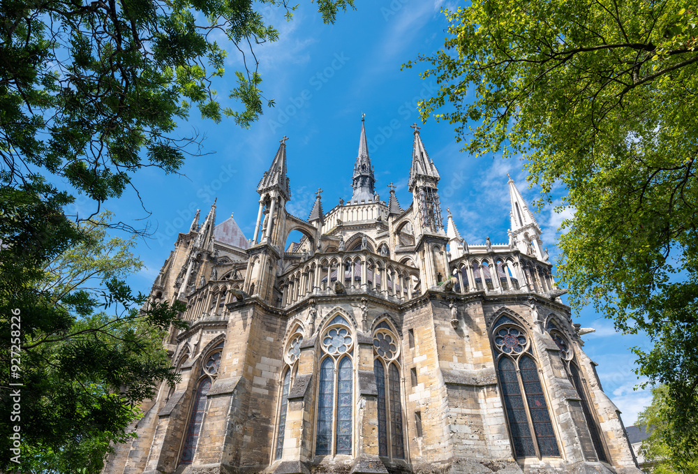south facade of famous old cathedral in reims