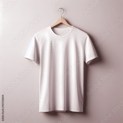 Blank White T-Shirt Mock-up with copy space on gray background Realistic T-Shirt mockup templatefor advertisement and printing realistic fashionable trendy t shirt. photo