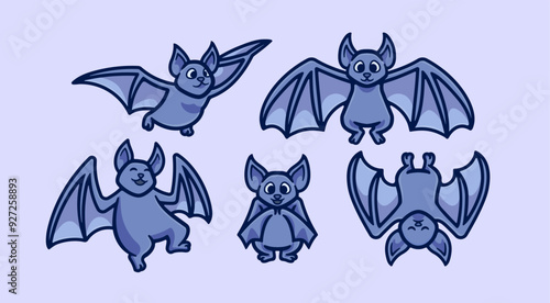 Set of Halloween bat pack collection cartoon character vector illustration photo