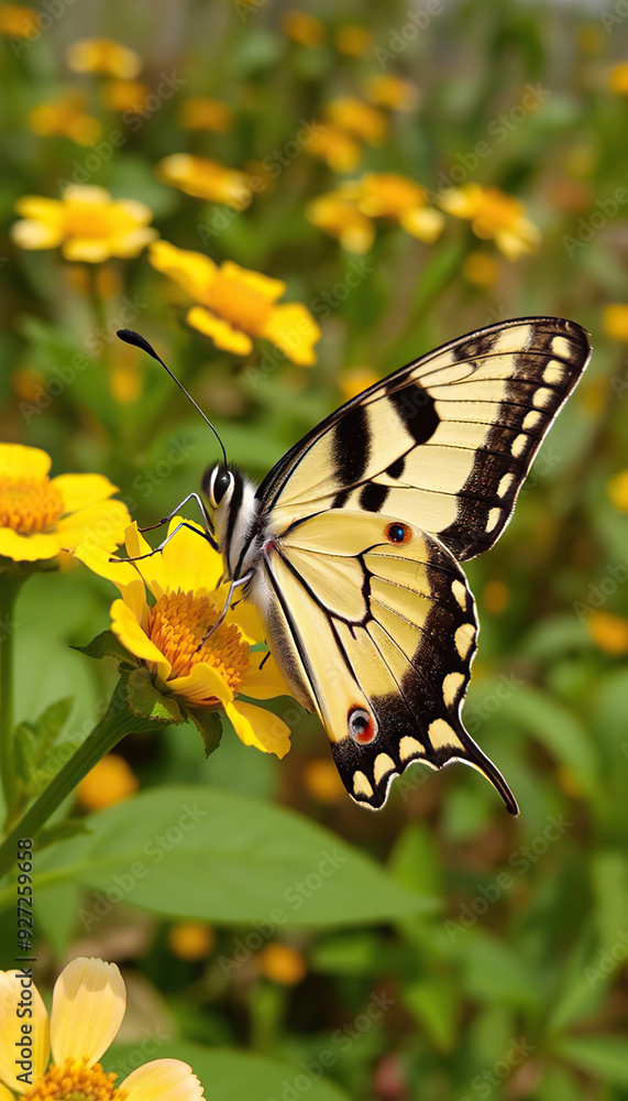 A butterfly is sitting on a yellow flower A butterfly is sitting on a yellow flower
