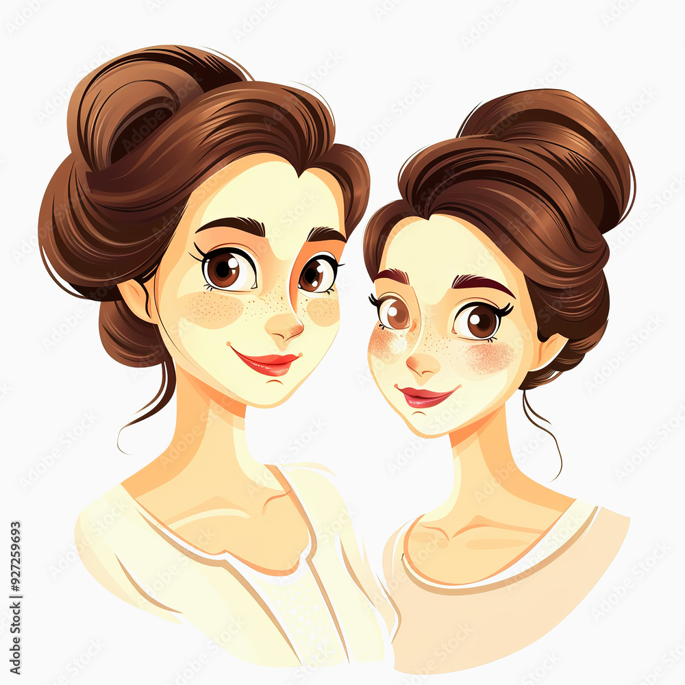 Two Young Women with Brown Hair and Freckles Smiling Two Young Women with Brown Hair and Freckles Smiling
