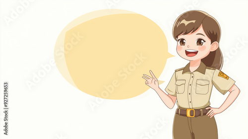 Cartoon Illustration of a Smiling Woman, Girl, and Person with Thought Bubbles