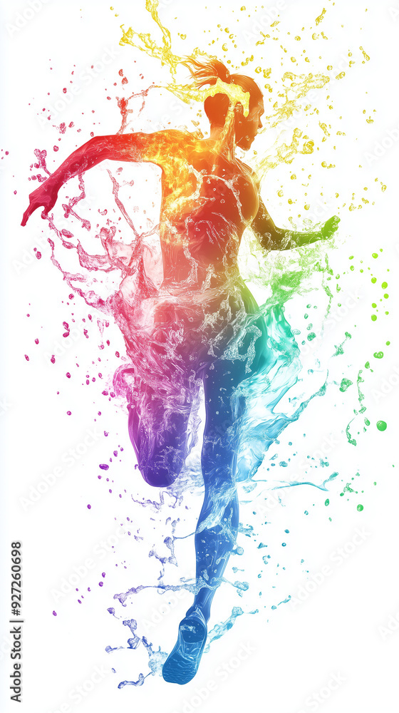 Obraz premium person exercising, with colorful bursts of water exploding around them