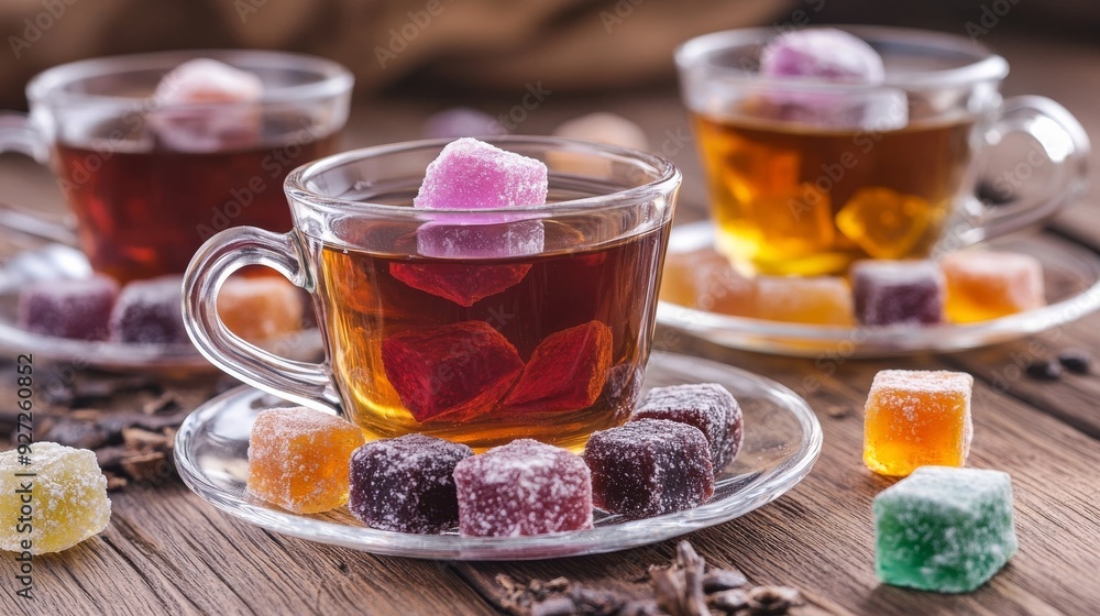 Tea w/ Turkish Delight on Wood Tea w/ Turkish Delight on Wood