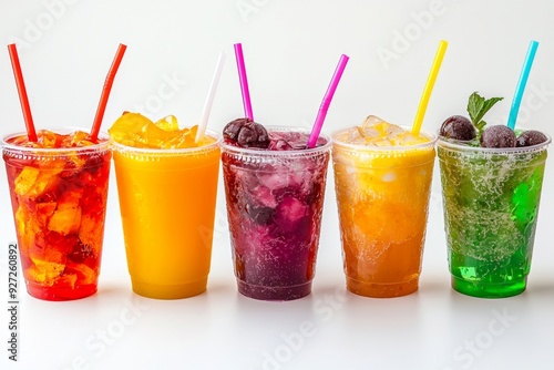 Juices and Floats in Plastic Cup on white background created with Generative AI